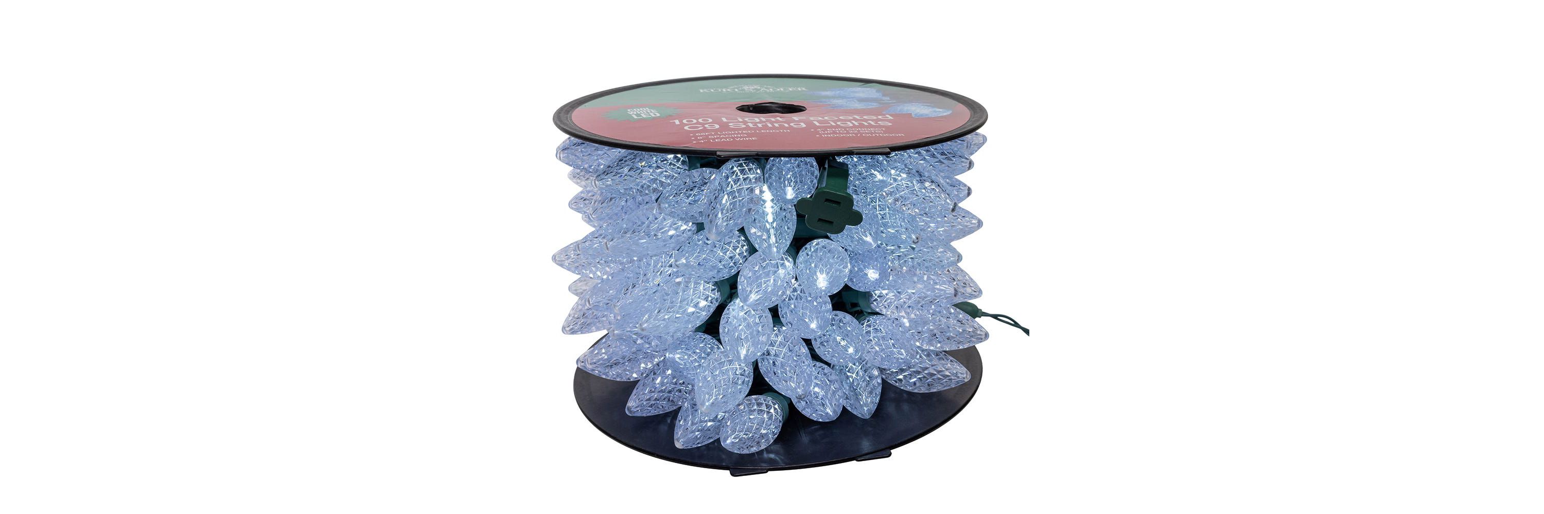 Kurt Adler 50-Foot UL 100-Light Cool White LED Faceted C9 Green Wire String Lights