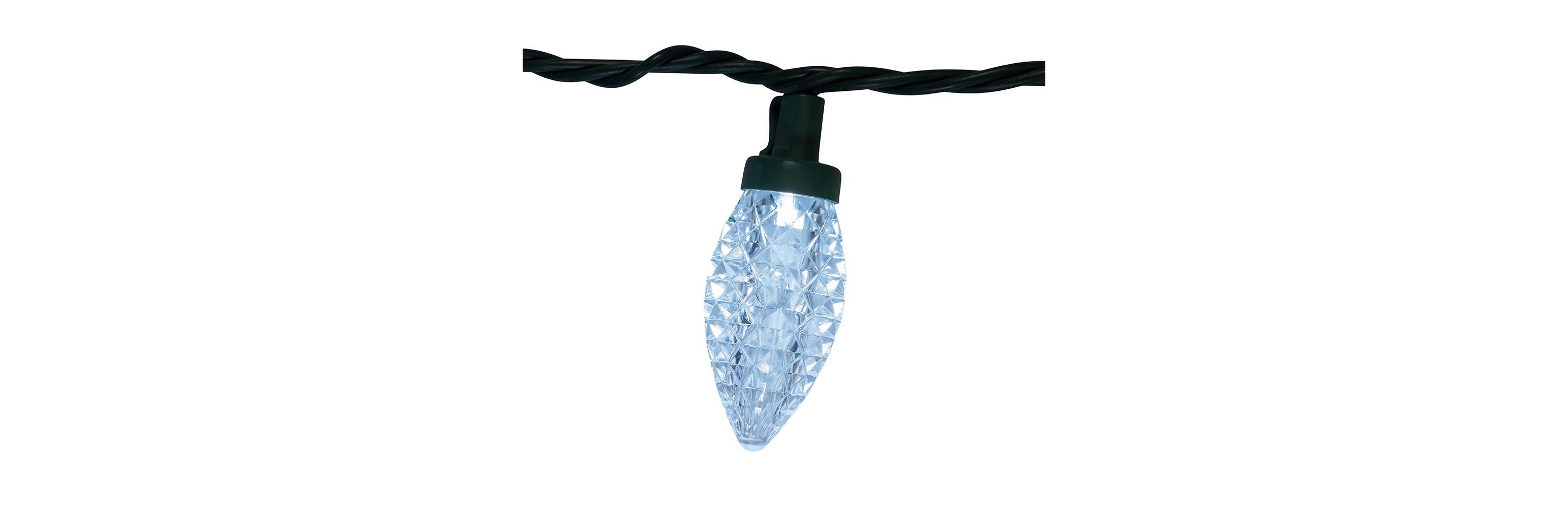 Kurt Adler 50-Foot UL 100-Light Cool White LED Faceted C9 Green Wire String Lights