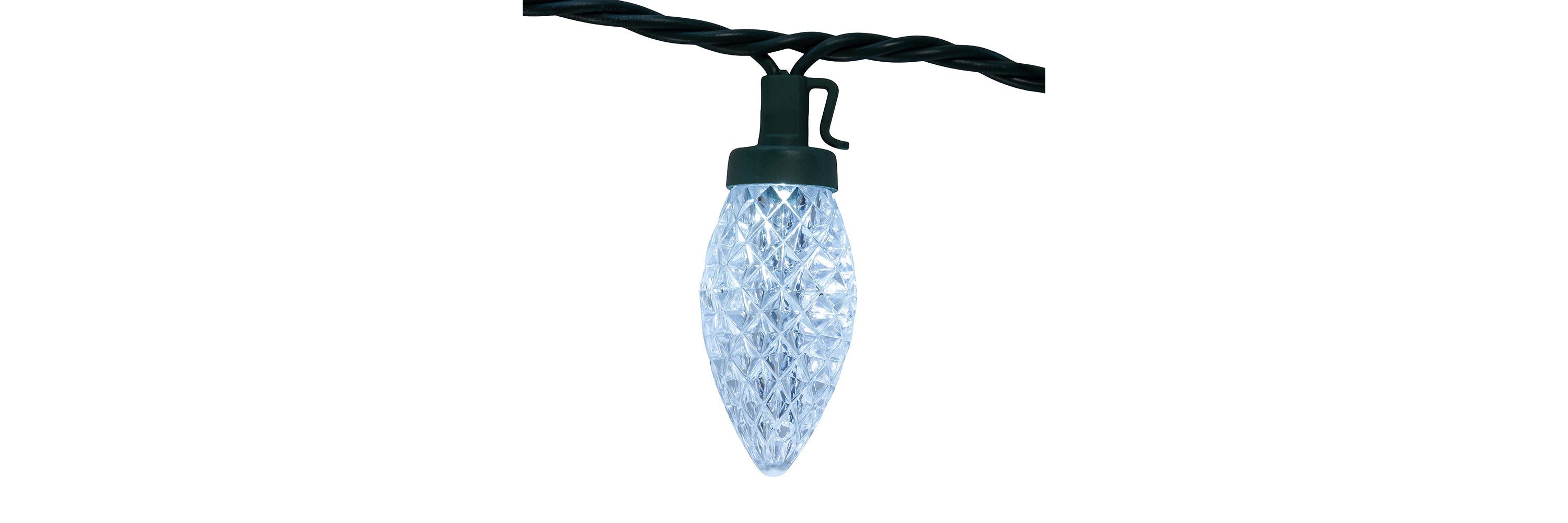 Kurt Adler 50-Foot UL 100-Light Cool White LED Faceted C9 Green Wire String Lights