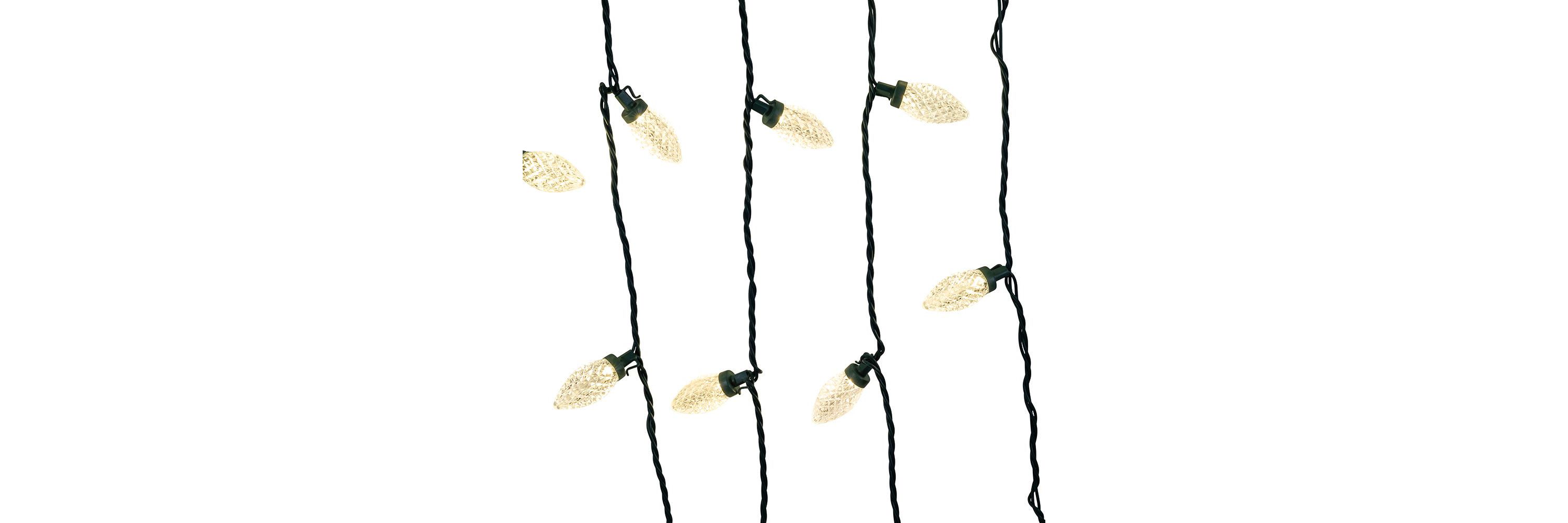 Kurt Adler 66-Foot UL 100-Light Warm White LED Faceted C9 Green Wire String Lights