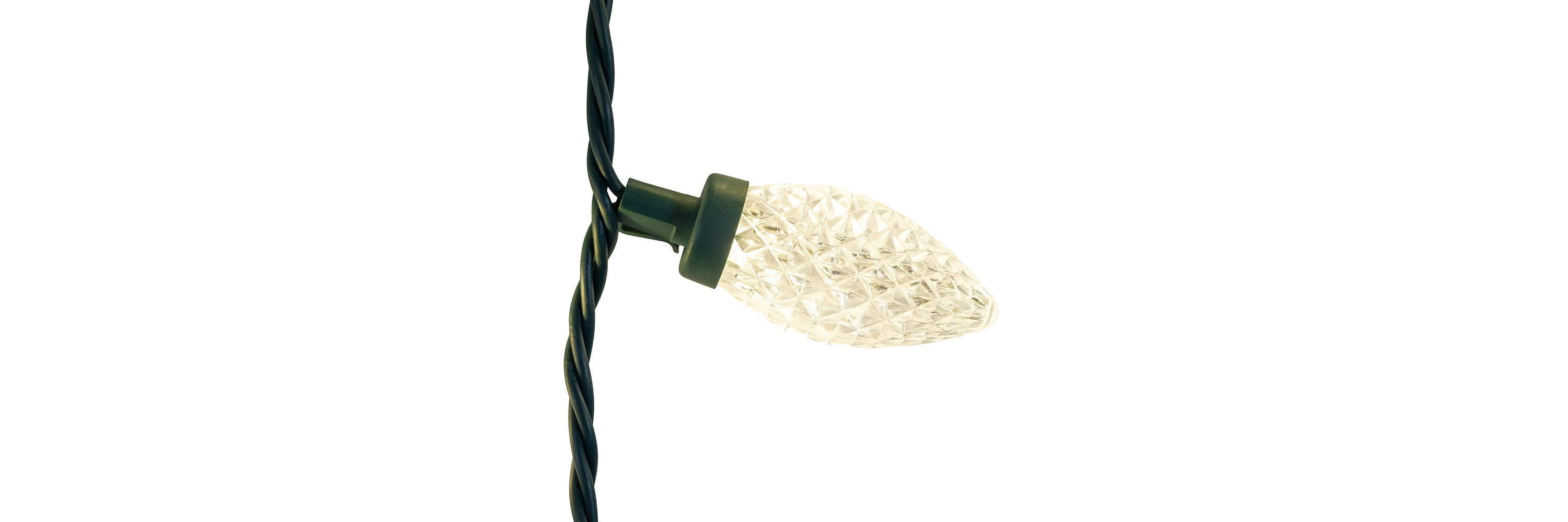 Kurt Adler 66-Foot UL 100-Light Warm White LED Faceted C9 Green Wire String Lights