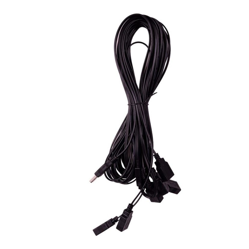 6-Foot USB Power Extension Cord+ with Black Wire and 6 Ports