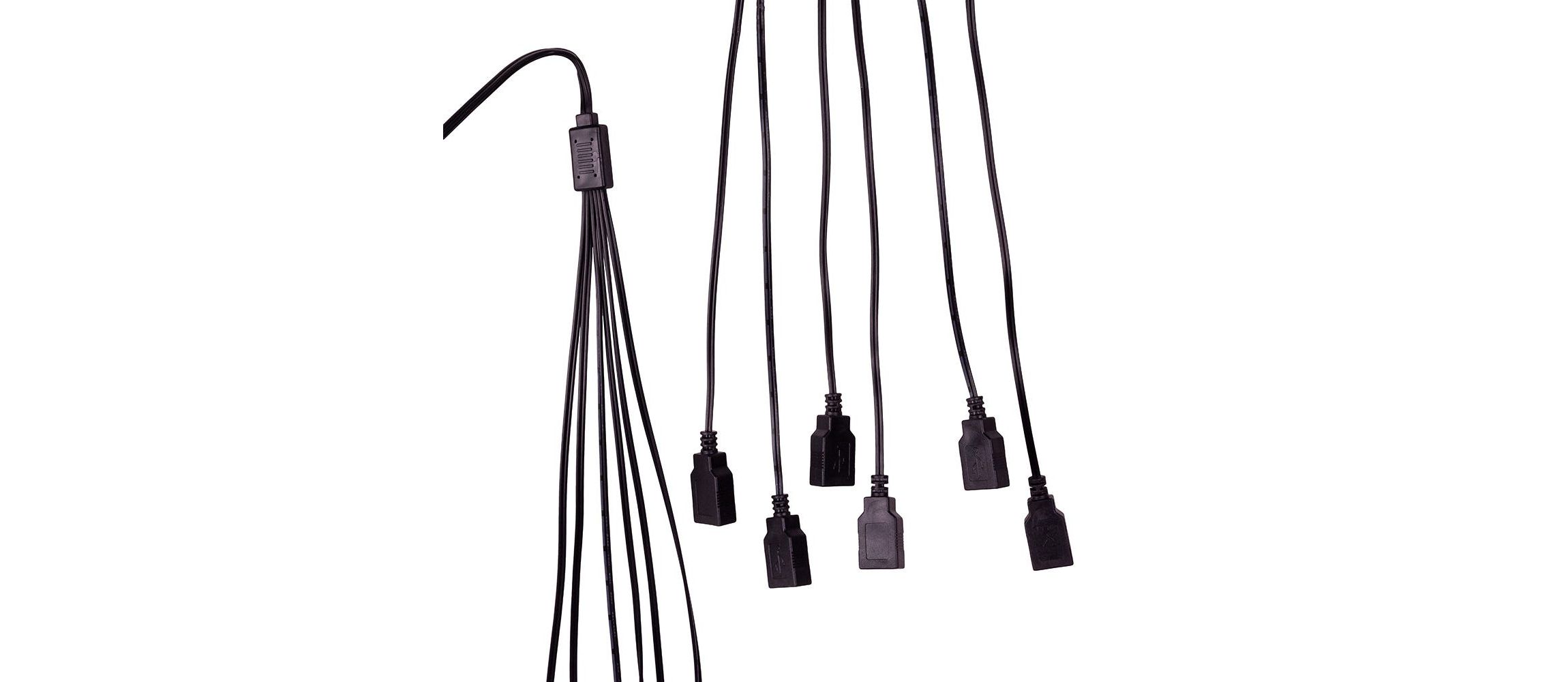 6-Foot USB Power Extension Cord+ with Black Wire and 6 Ports