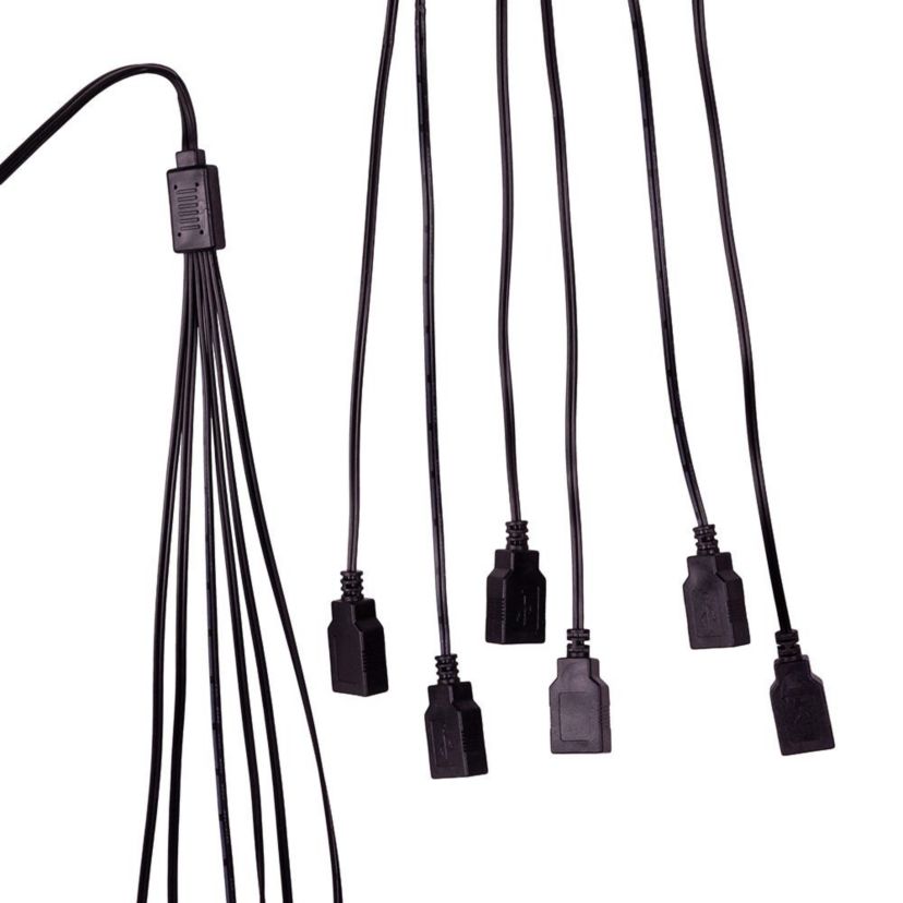 6-Foot USB Power Extension Cord+ with Black Wire and 6 Ports