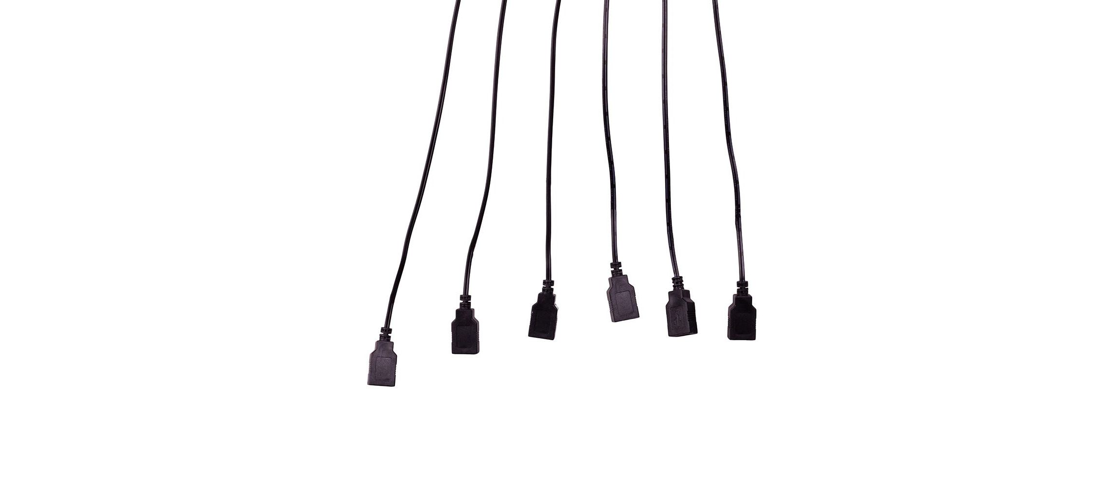 6-Foot USB Power Extension Cord+ with Black Wire and 6 Ports