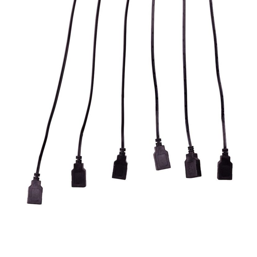 6-Foot USB Power Extension Cord+ with Black Wire and 6 Ports