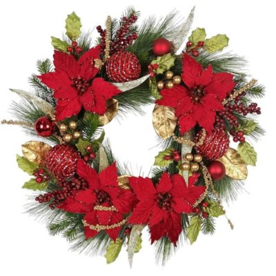 Kurt S. Adler Kurt Adler 24-Inch Unlit Gold and Red Poinsettia Wreath