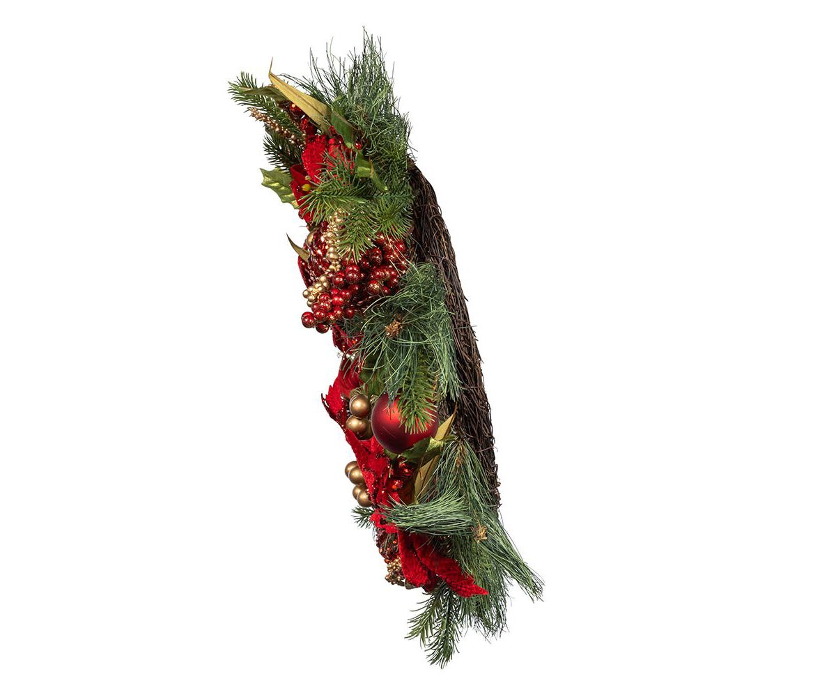 Kurt Adler 24-Inch Unlit Gold and Red Poinsettia Wreath