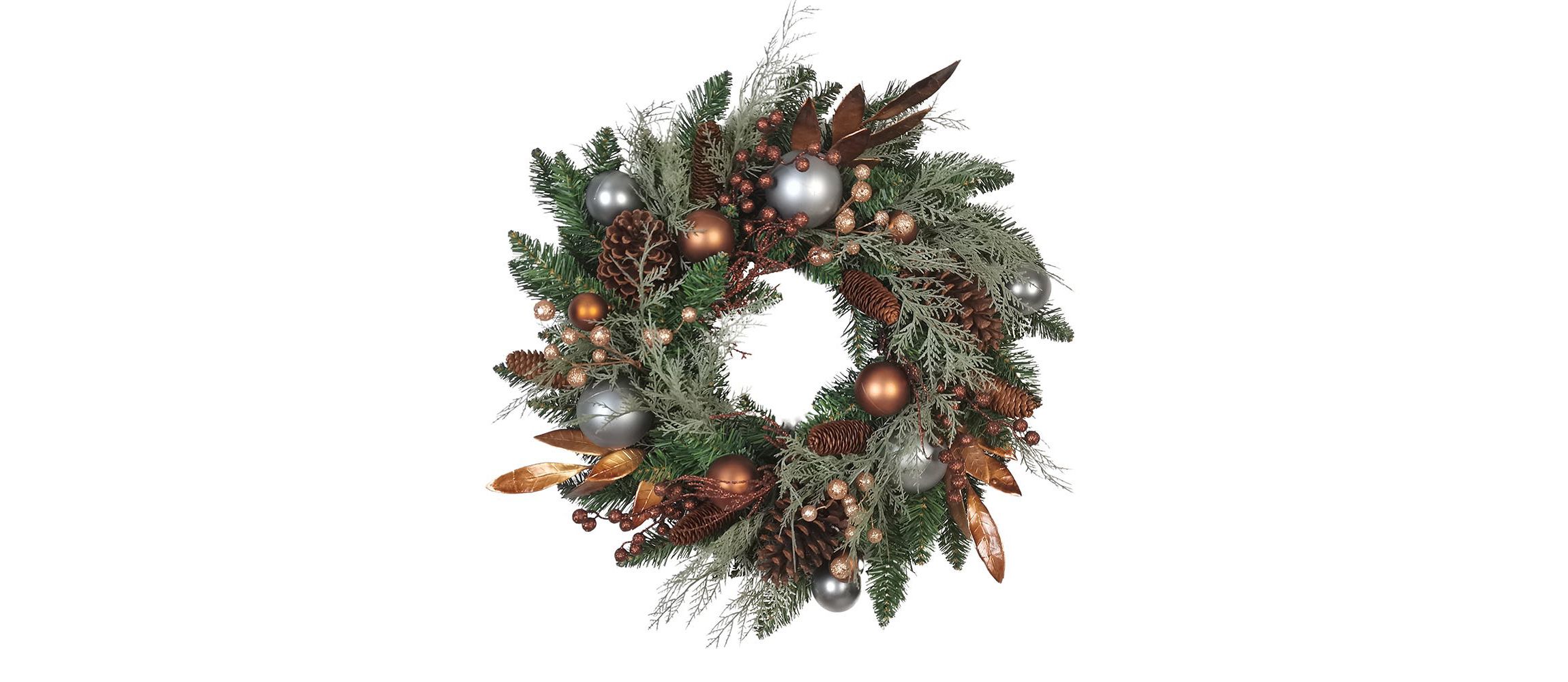 Kurt Adler 24-Inch Unlit Copper and Silver Balls Green Wreath