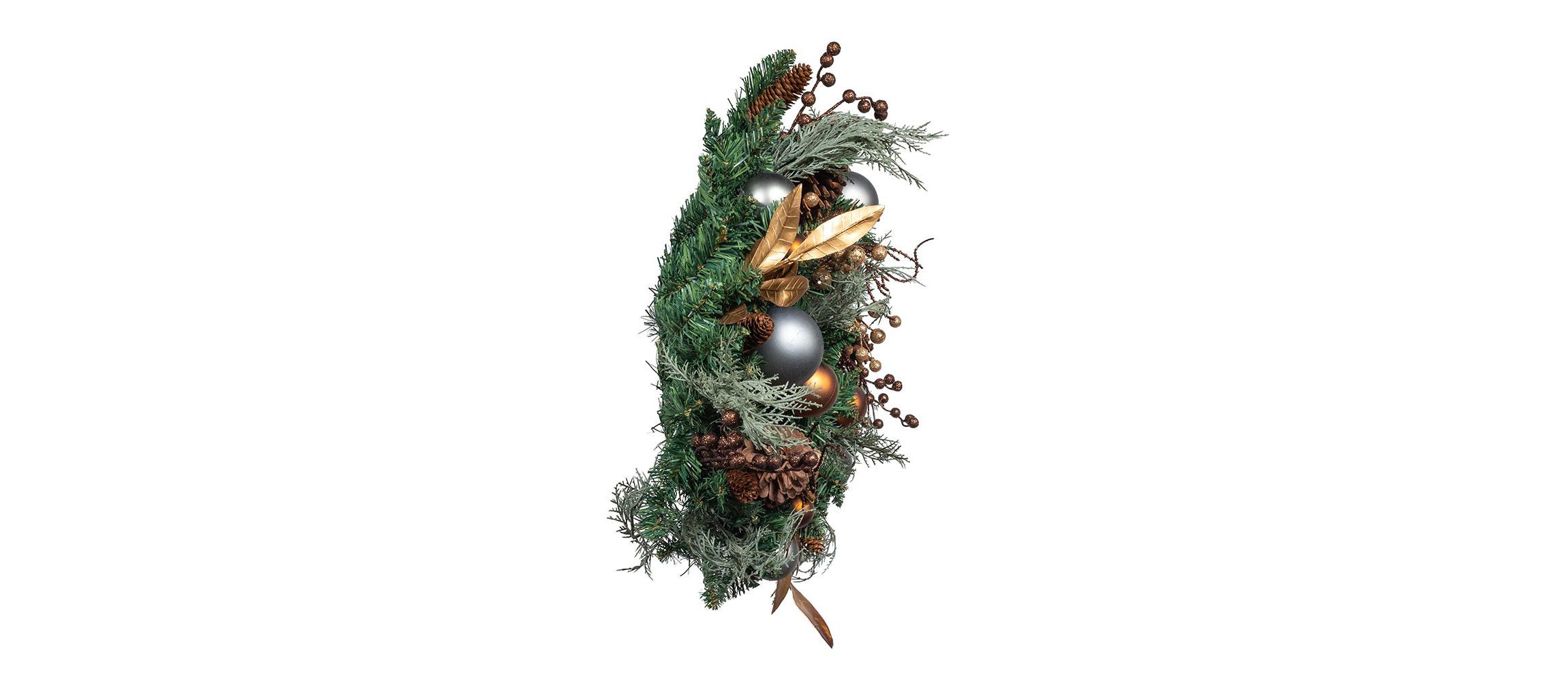 Kurt Adler 24-Inch Unlit Copper and Silver Balls Green Wreath