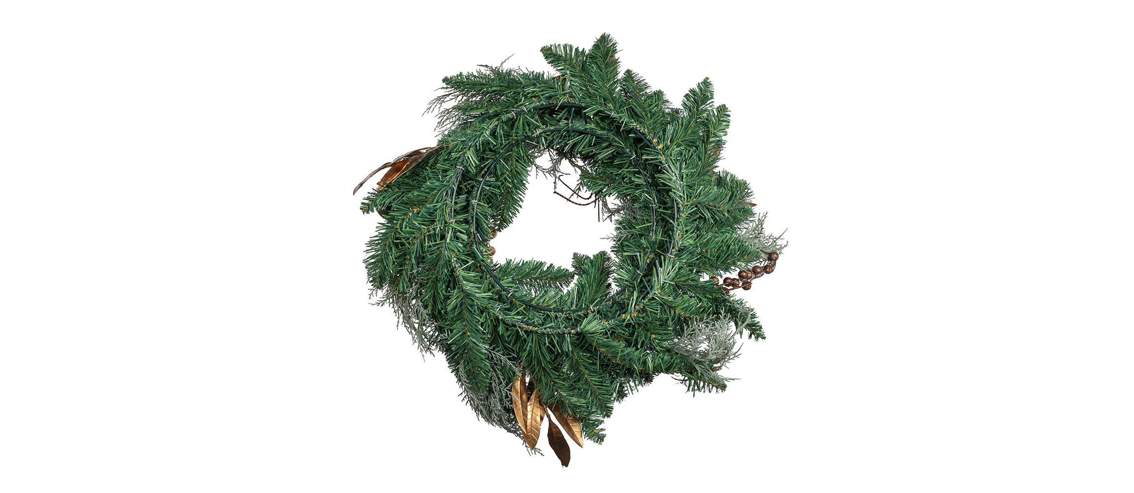 Kurt Adler 24-Inch Unlit Copper and Silver Balls Green Wreath
