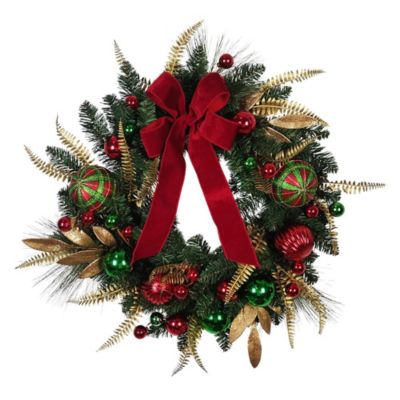 Kurt S. Adler Kurt Adler 24-Inch Unlit Gold, Red and Green Ribbon Wreath