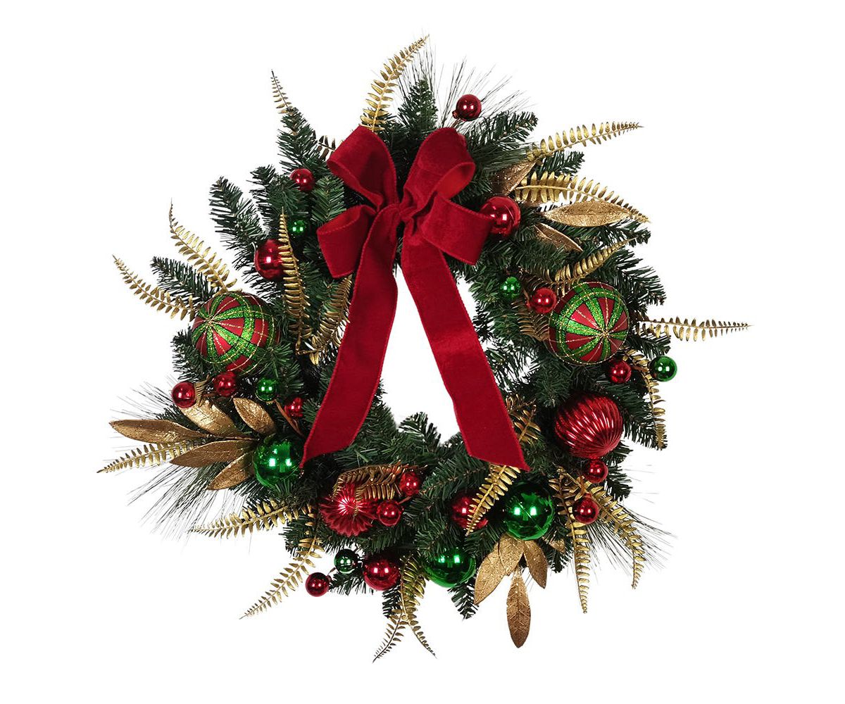 Kurt Adler 24-Inch Unlit Gold, Red and Green Ribbon Wreath