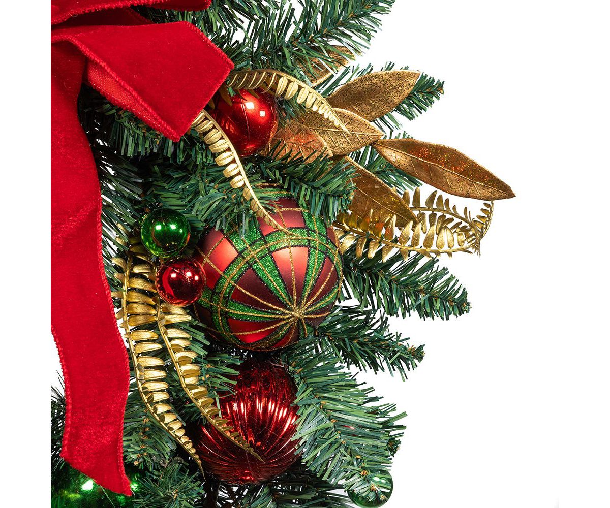 Kurt Adler 24-Inch Unlit Gold, Red and Green Ribbon Wreath