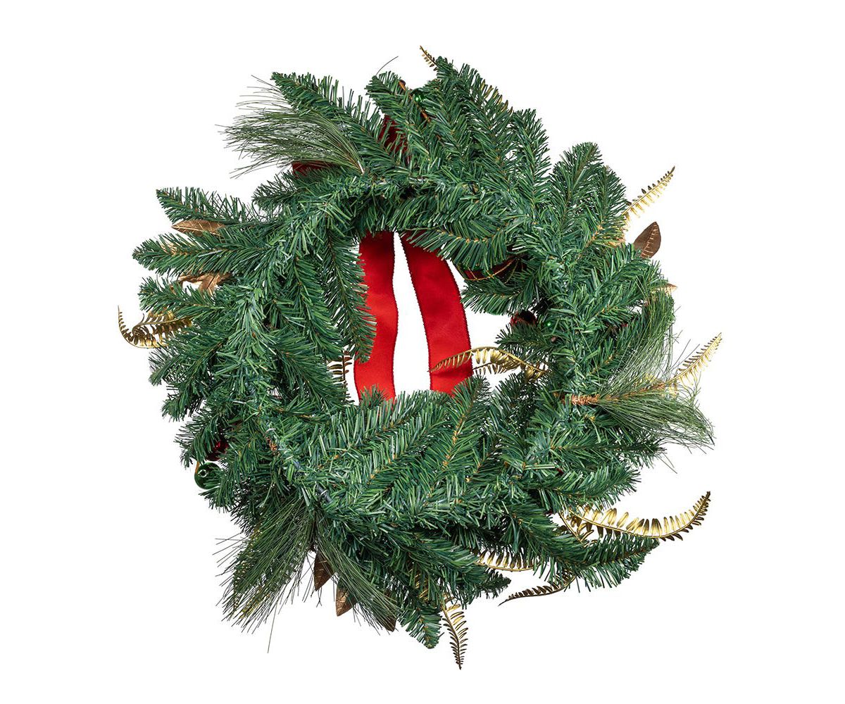 Kurt Adler 24-Inch Unlit Gold, Red and Green Ribbon Wreath