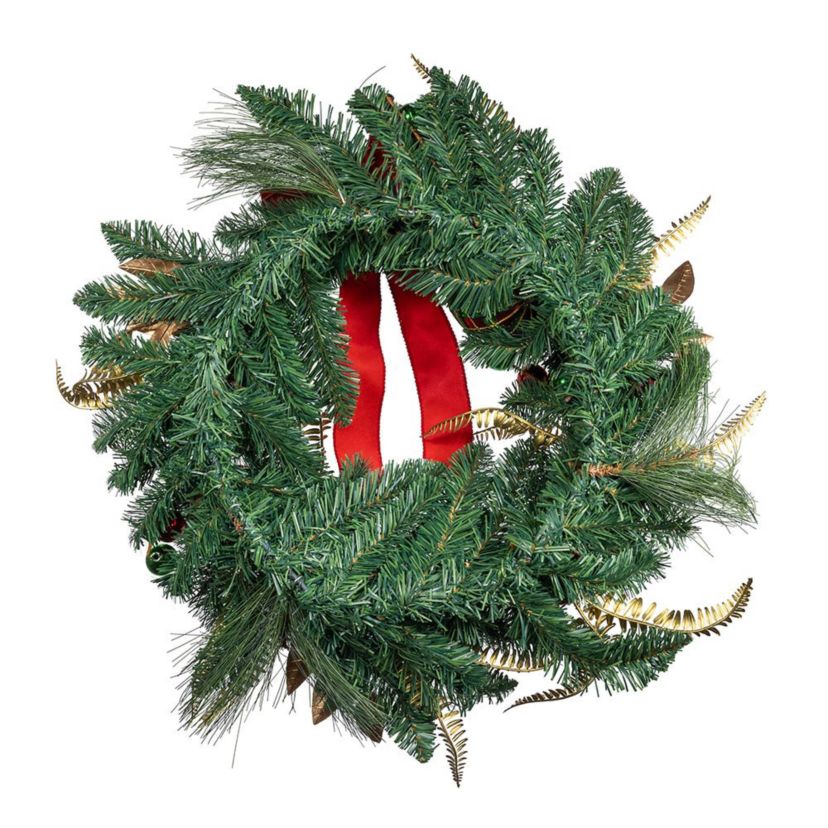 Kurt Adler 24-Inch Unlit Gold, Red and Green Ribbon Wreath