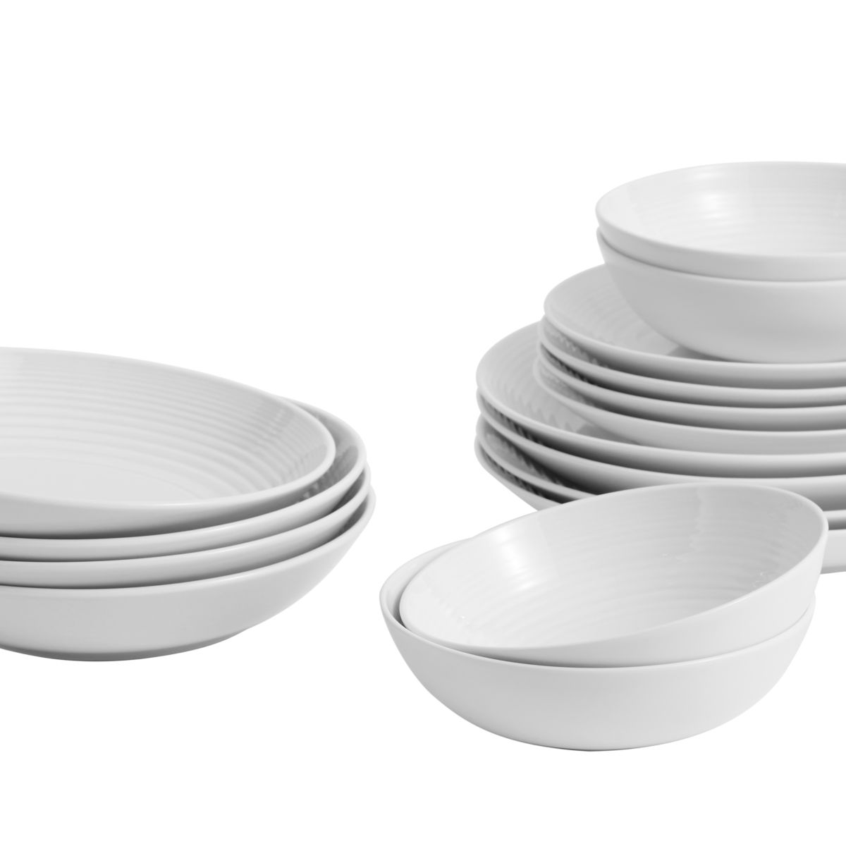 Gordon Ramsay Maze Dinnerware Set White, 16 Piece Set with Pasta Bowls