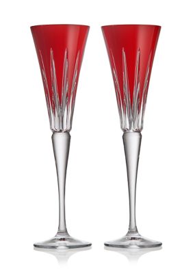 Waterford New Years Firework Red Crystal Flutes - Set of 2