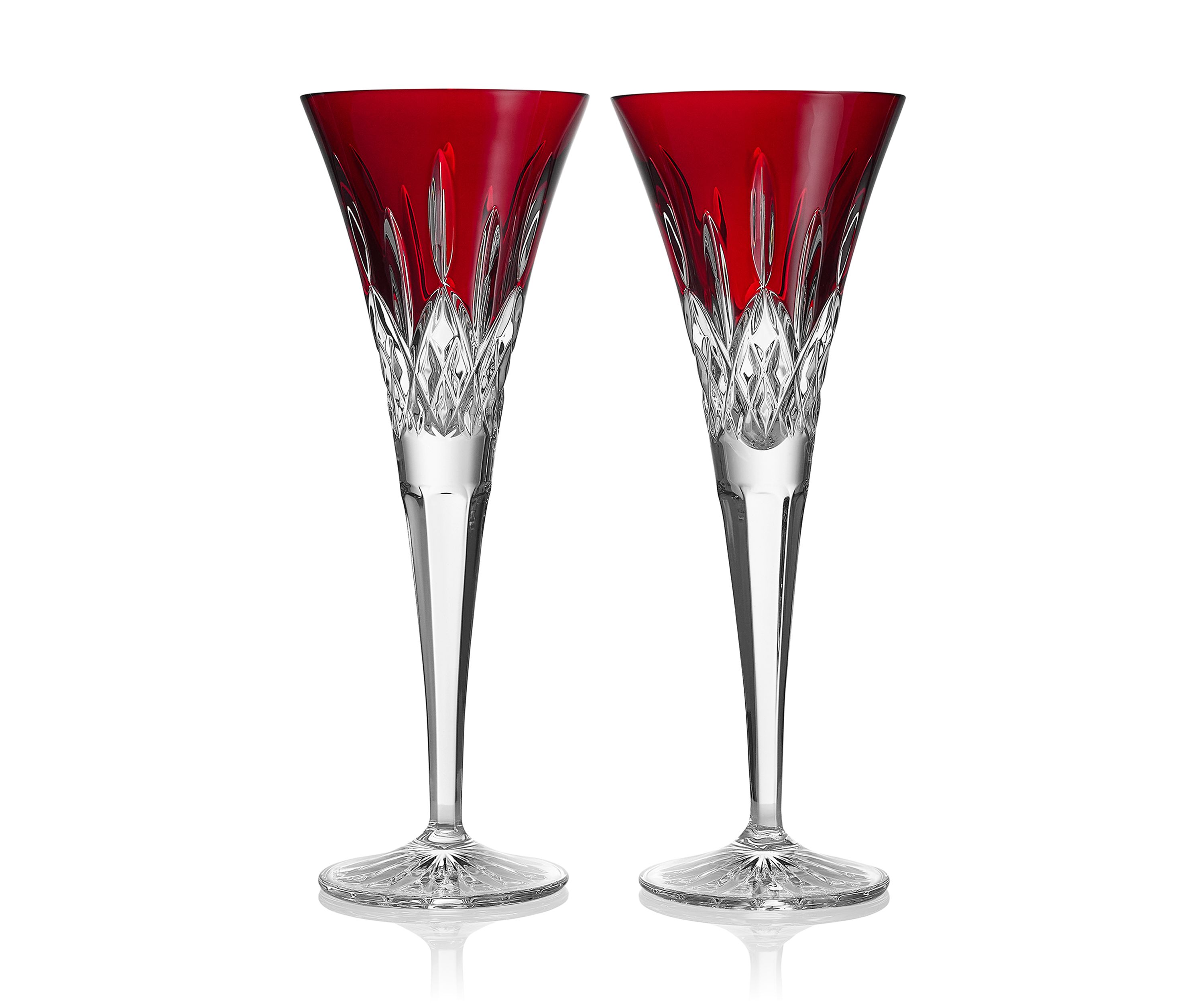Lismore Red Toasting Flutes - Set of 2