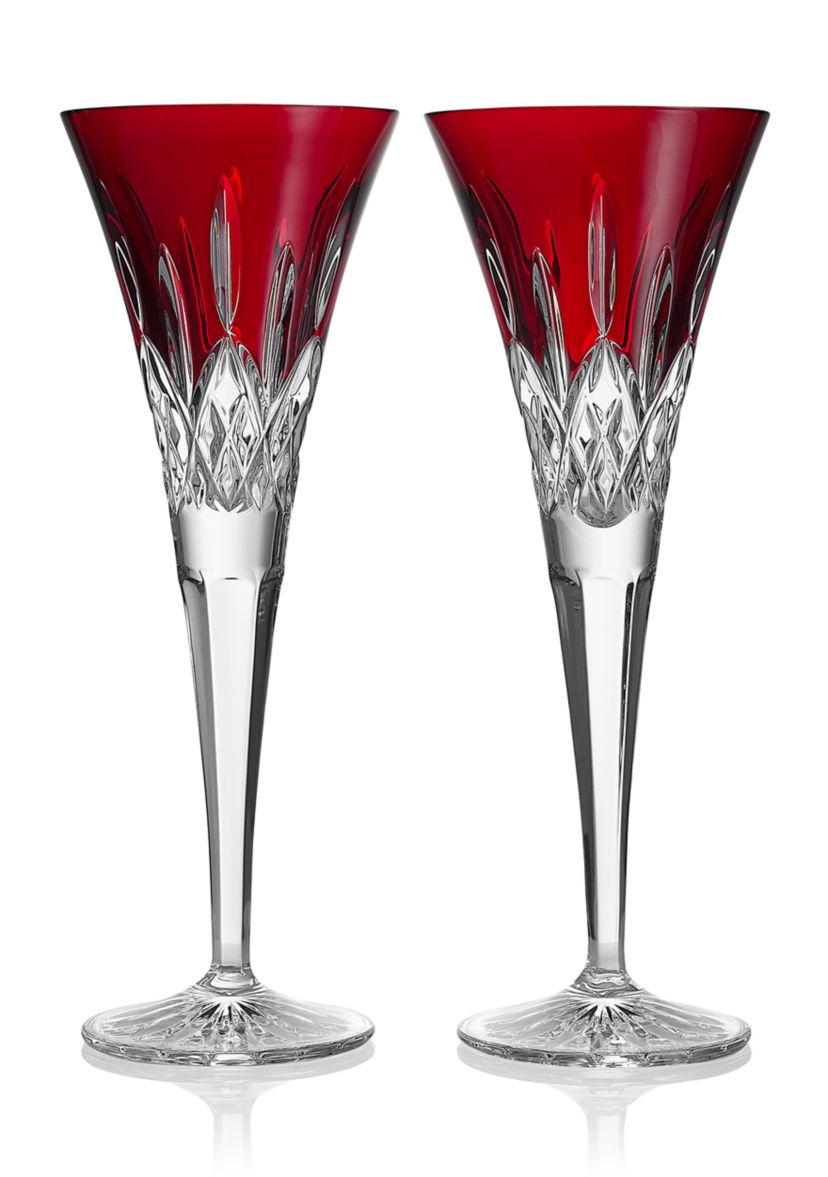 Lismore Red Toasting Flutes - Set of 2