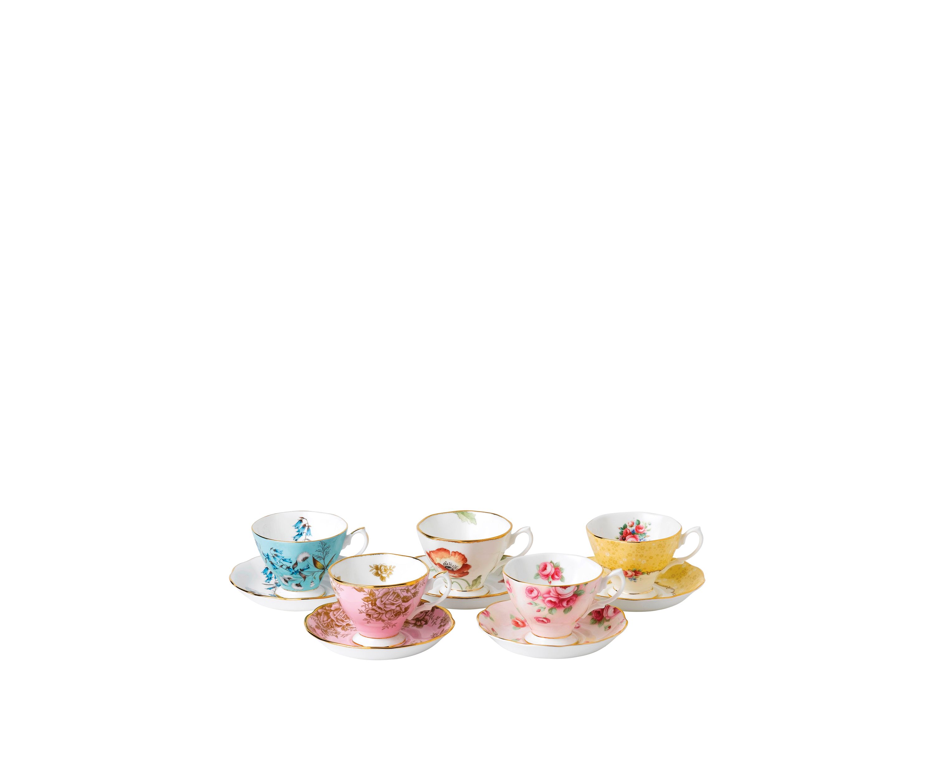 100 Years 1950-1990 Set of 5 Teacups and Saucers