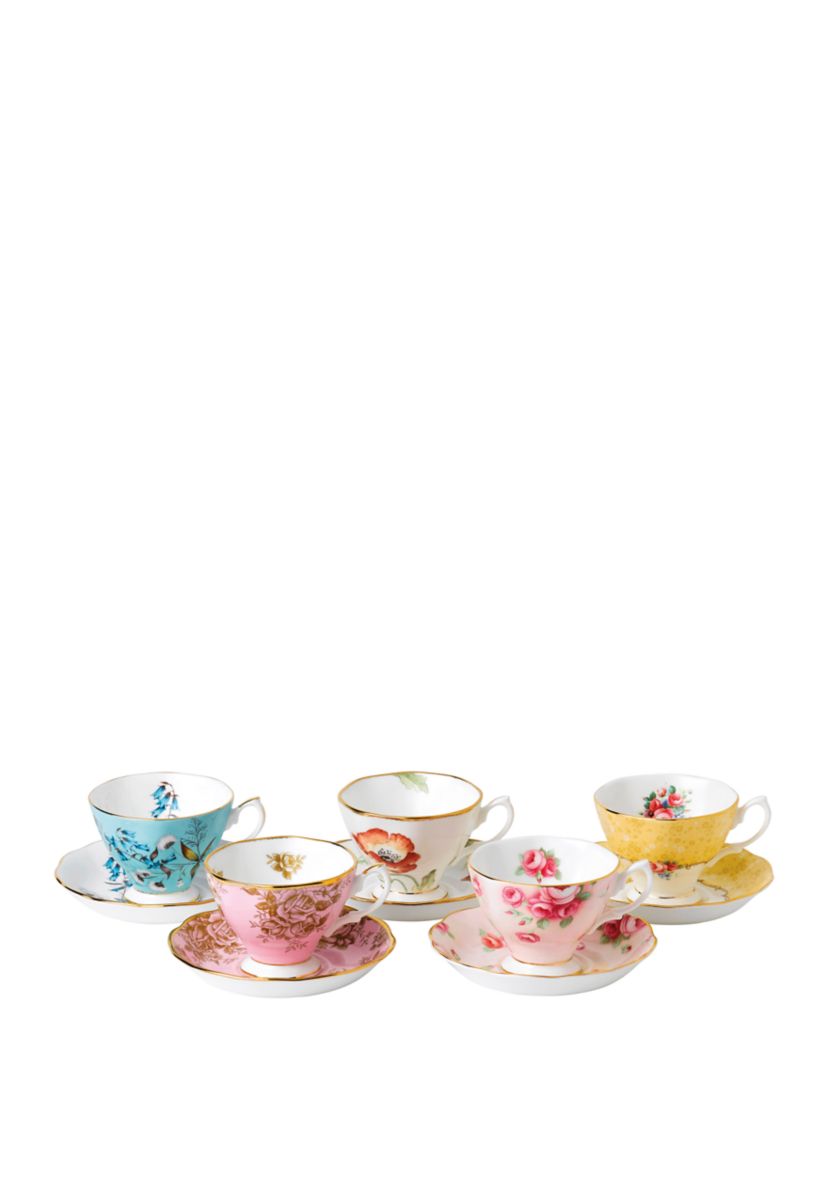100 Years 1950-1990 Set of 5 Teacups and Saucers