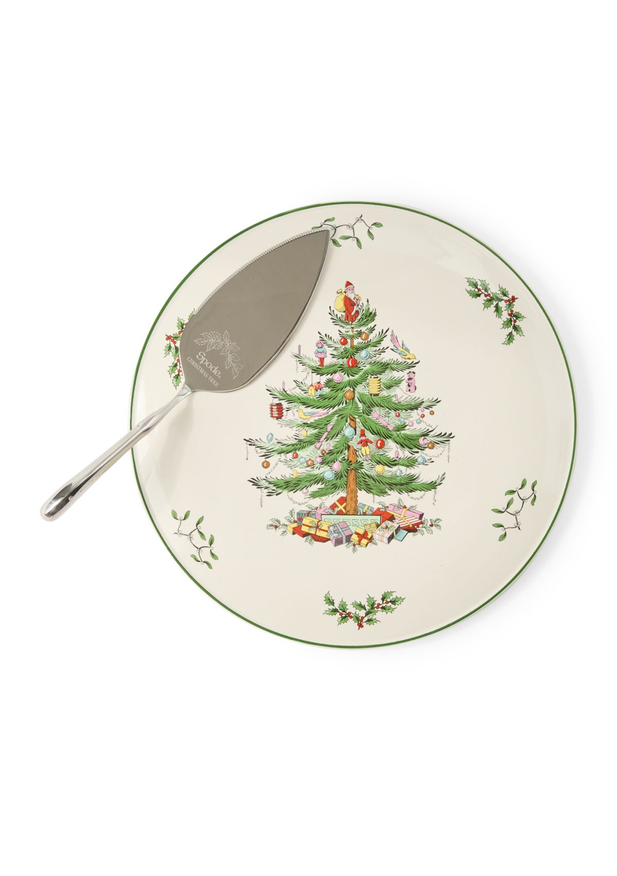 Holiday Cake Plate and Metal Server Set