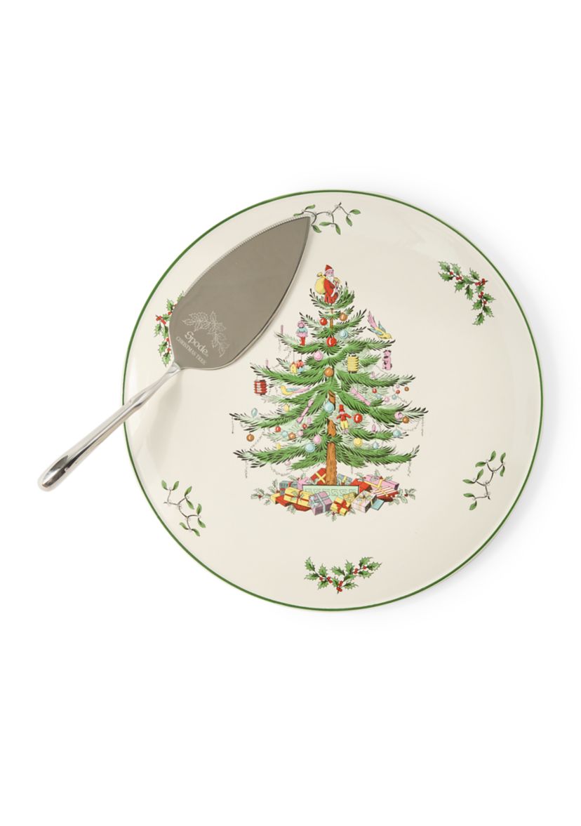 Holiday Cake Plate and Metal Server Set