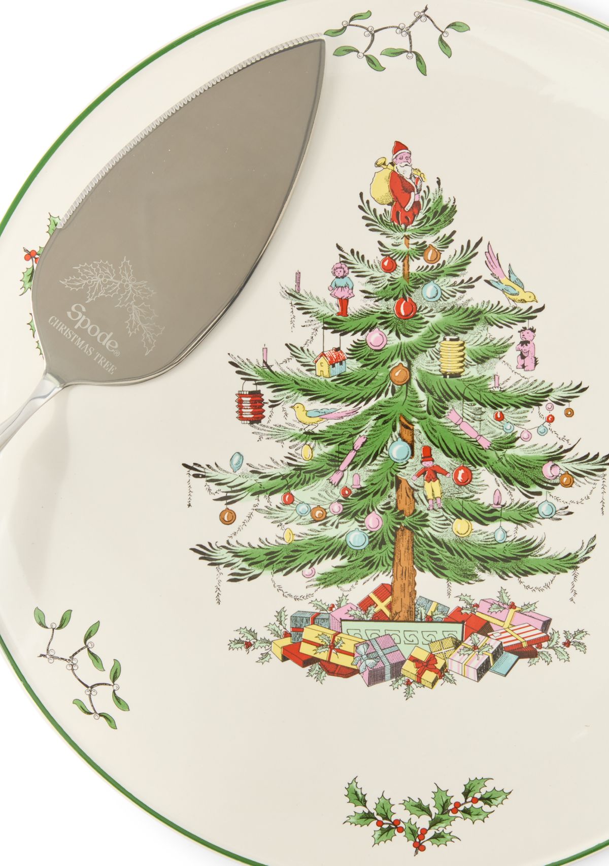 Holiday Cake Plate and Metal Server Set