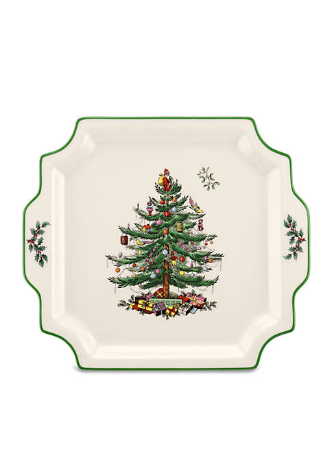 Christmas Tree Square Handled Platter
