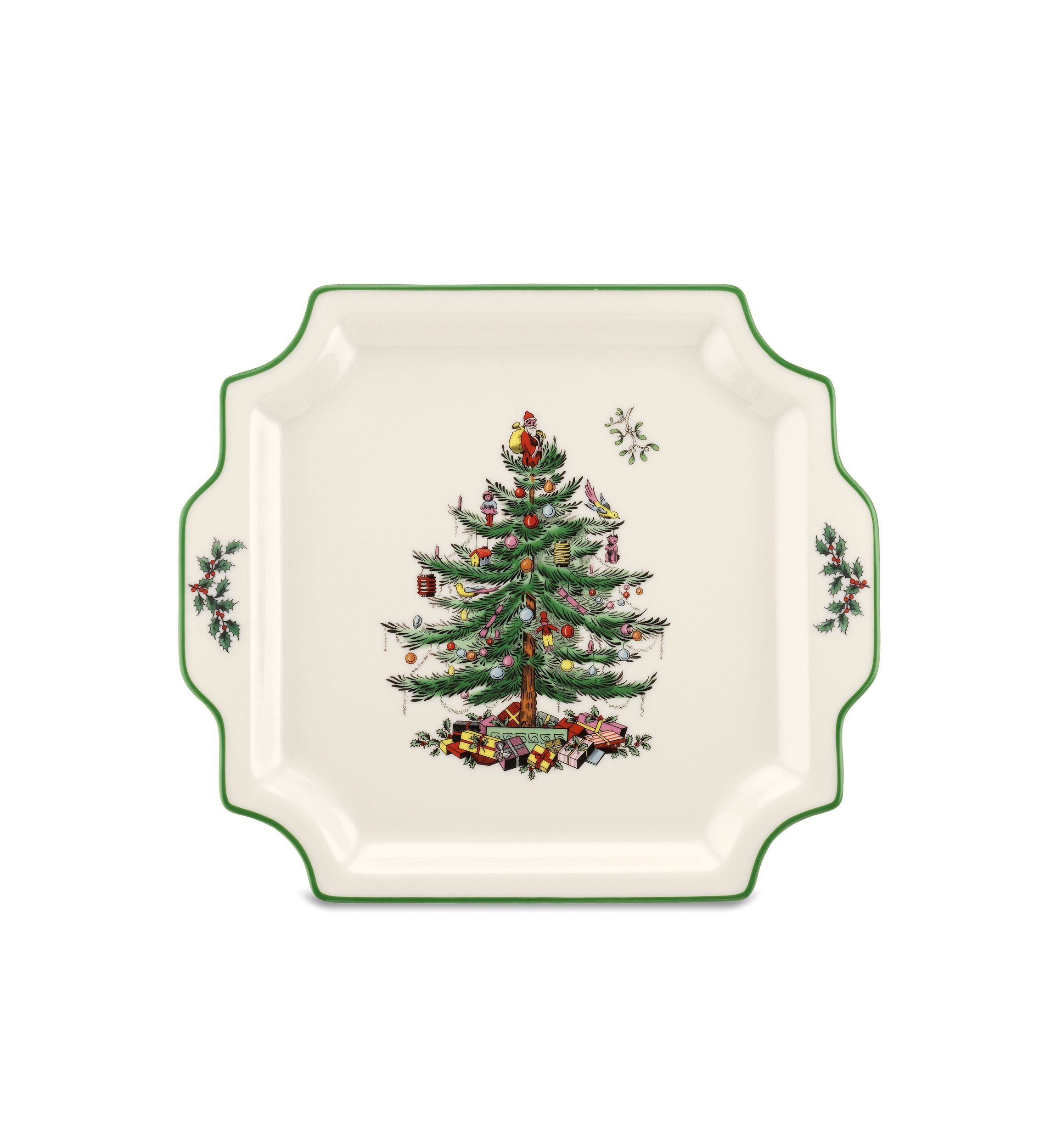 Christmas Tree Square Handled Platter