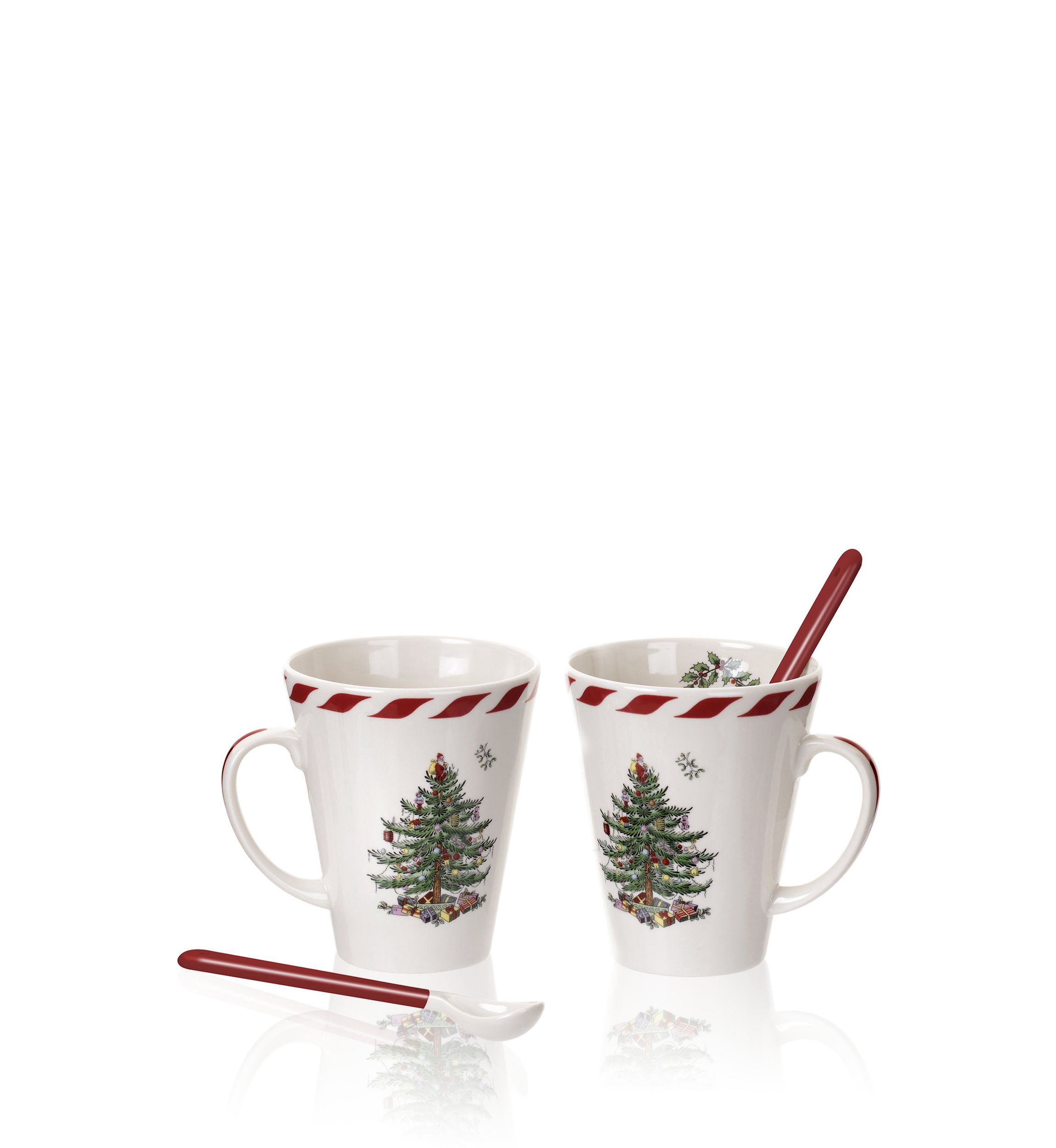 Christmas Tree Peppermint Mug with Spoon - Set of 2