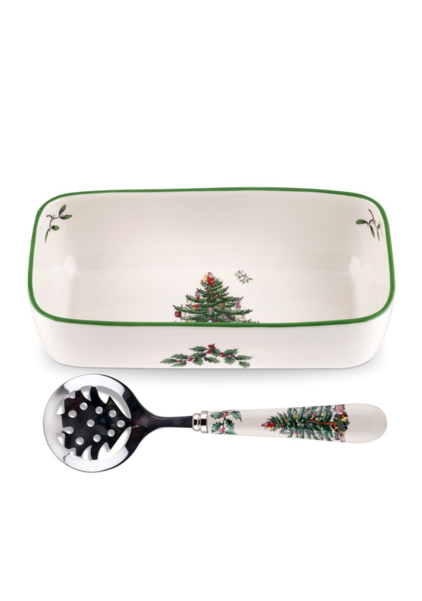 Christmas Tree Cranberry Server with Slotted Spoon