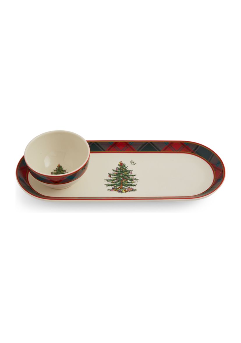 Christmas Tree Tartan 2 Piece Chip & Dip, 13"