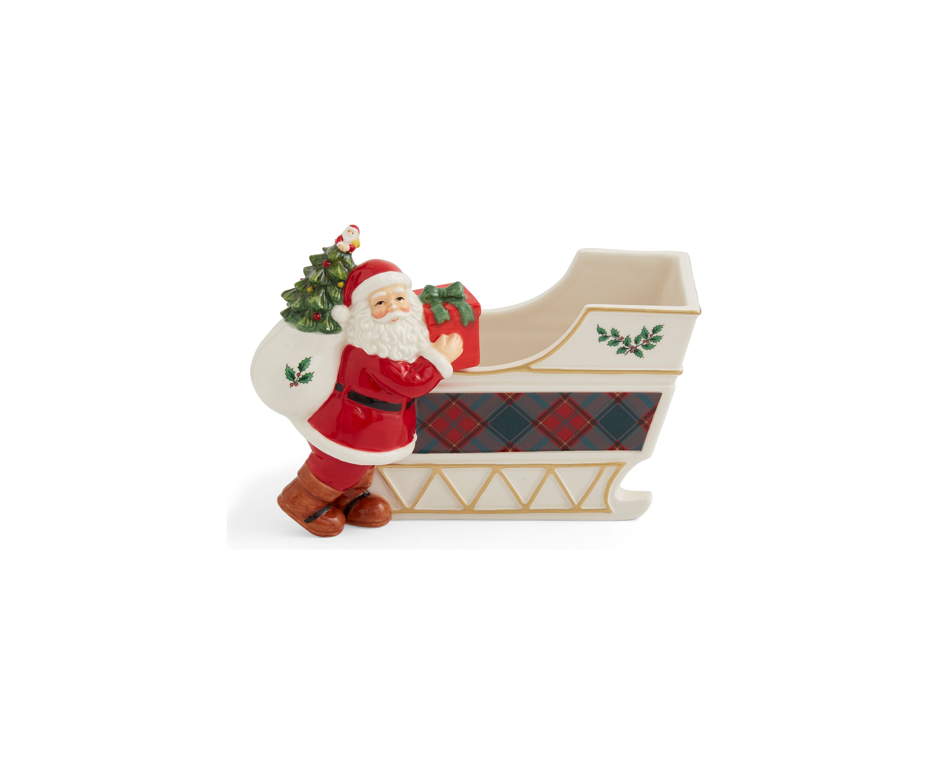 Christmas Tree Tartan Santa Sleigh Candy Jar