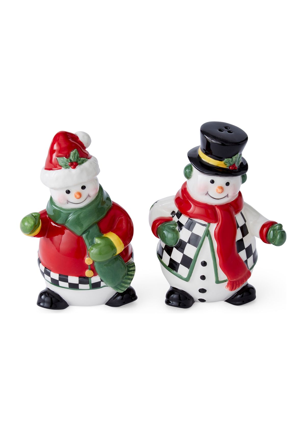 Black and White Check Figural Snowman Salt and Pepper Set