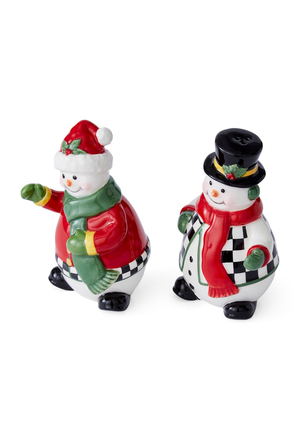 Black and White Check Figural Snowman Salt and Pepper Set