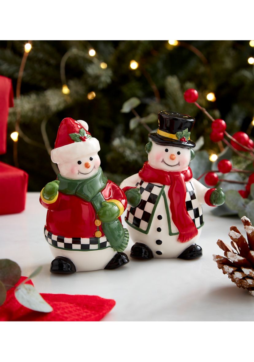 Black and White Check Figural Snowman Salt and Pepper Set