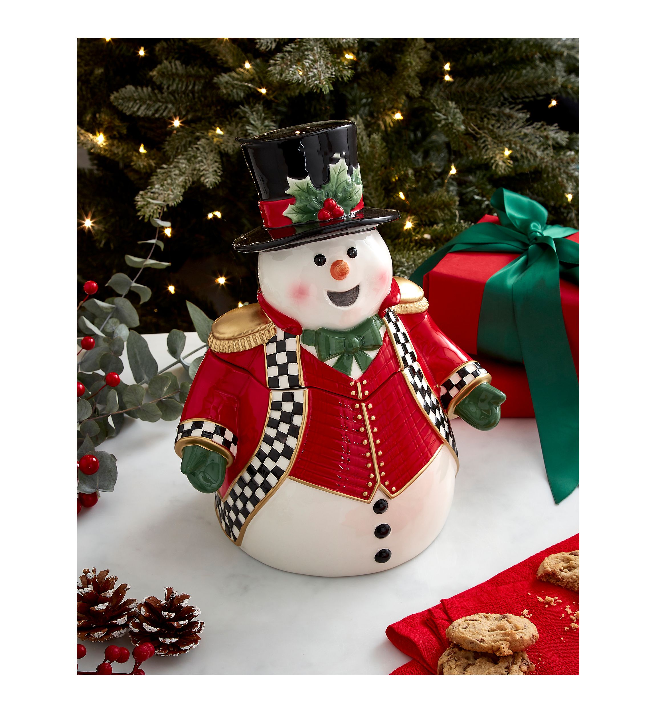 Black and White Check Figural Snowman Cookie Jar