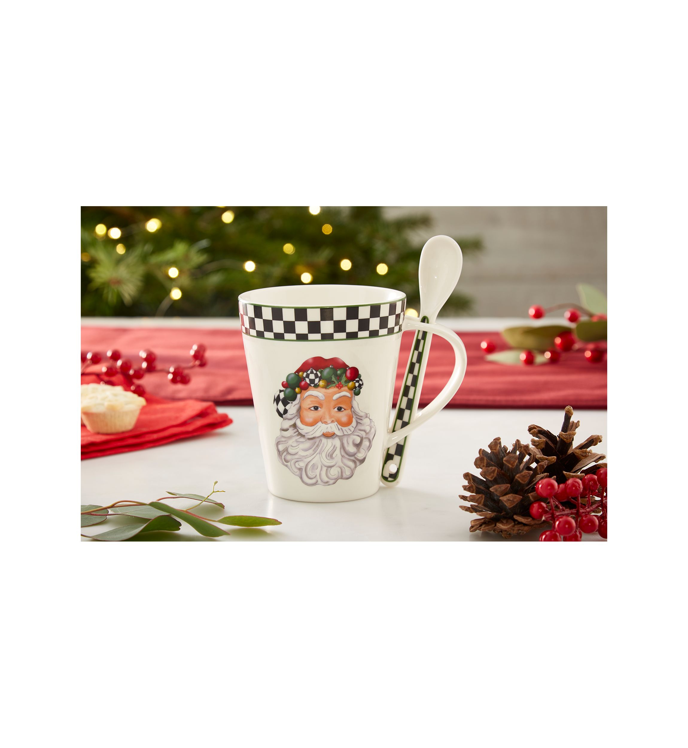 Black and White Check Santa Mug and Spoon Set