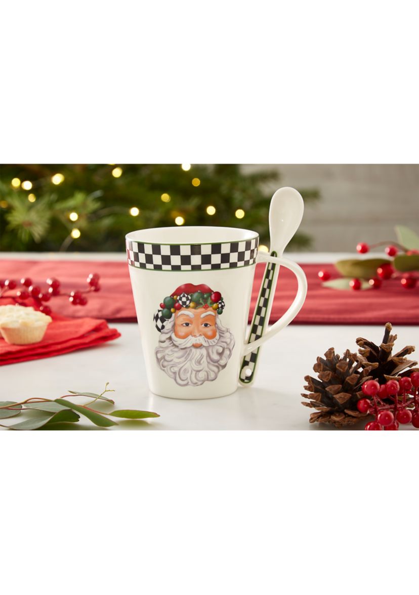 Black and White Check Santa Mug and Spoon Set