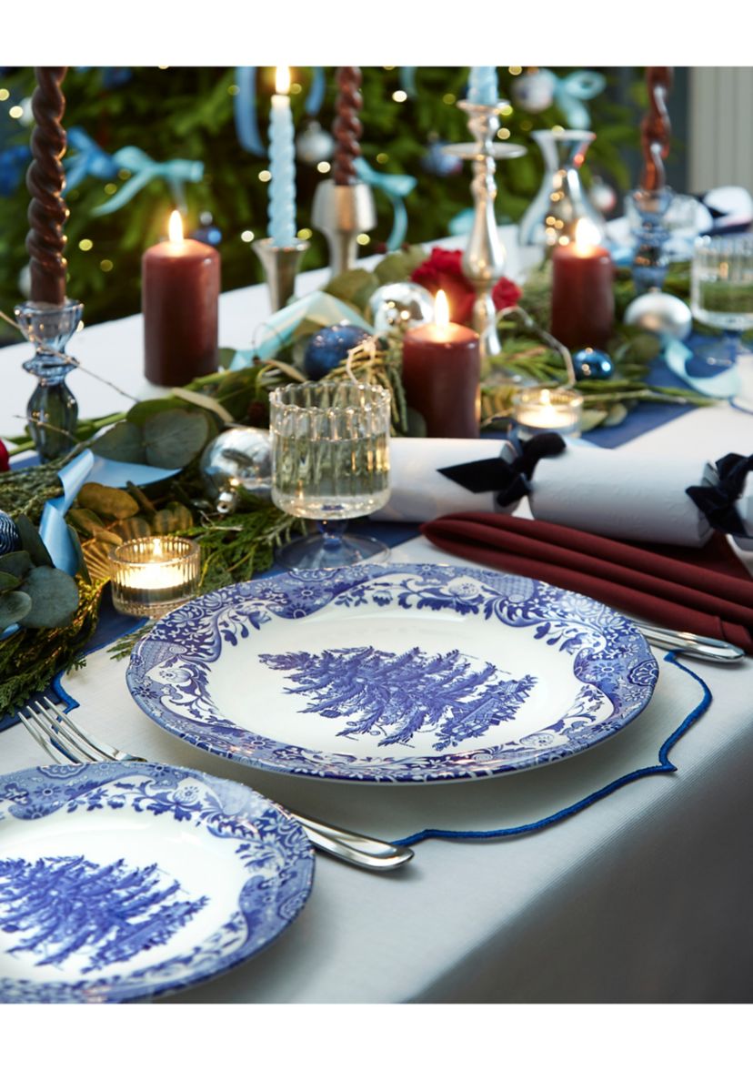 Blue Italian Christmas Tree Dinner Plate