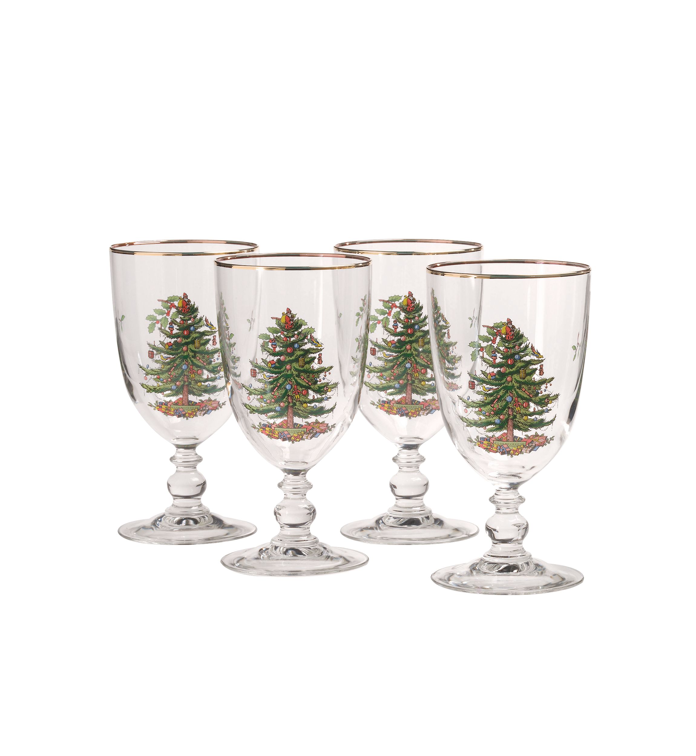 Christmas Tree Set of 4 Pedestal Goblets - 16-oz.