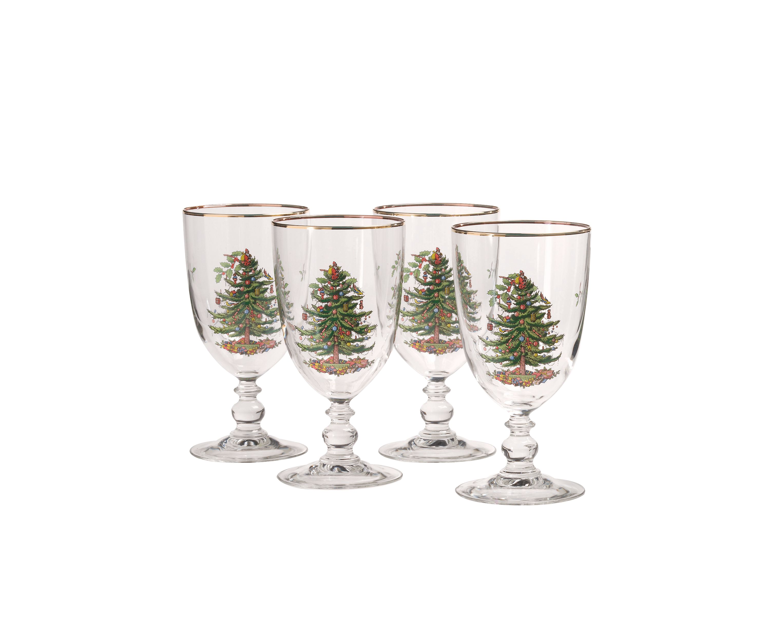 Christmas Tree Set of 4 Pedestal Goblets - 16-oz.