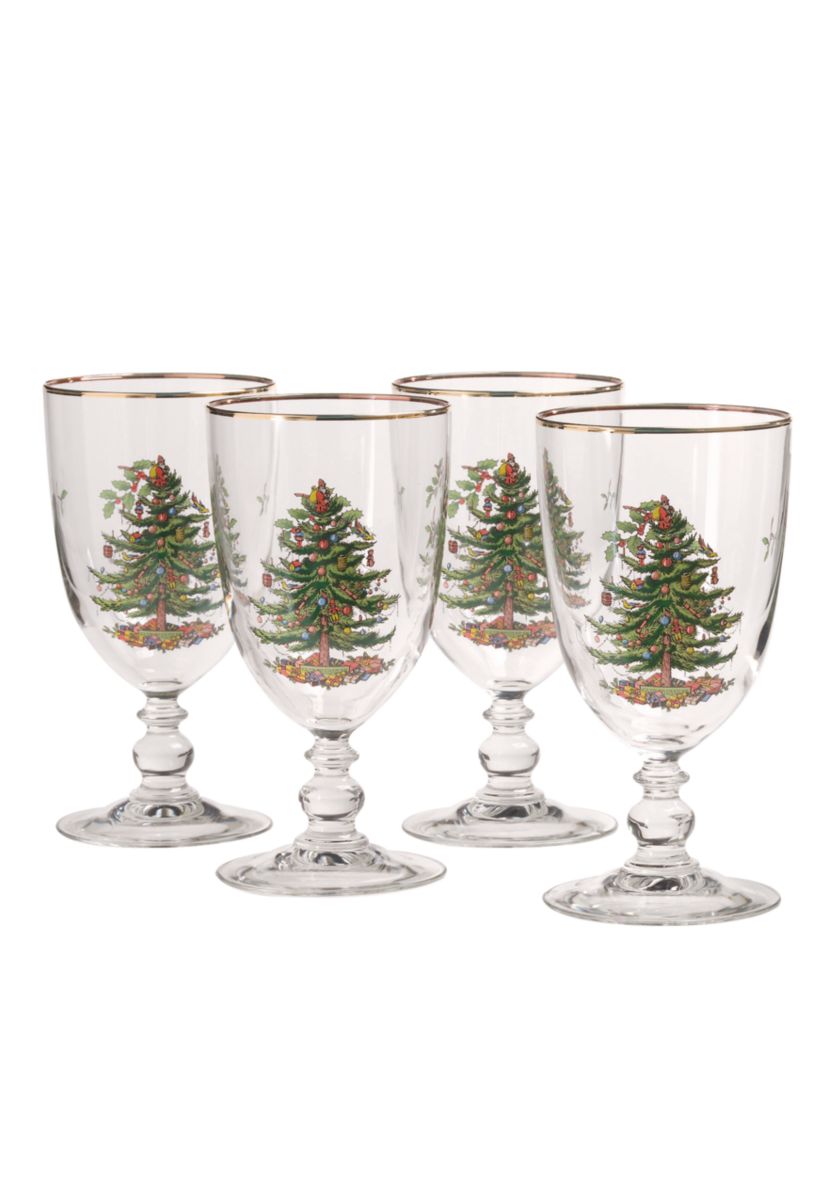 Christmas Tree Set of 4 Pedestal Goblets - 16-oz.