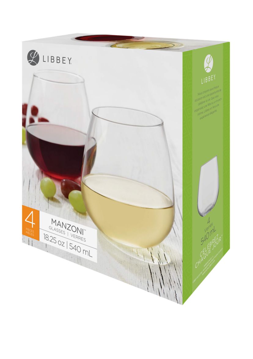 18.25 Ounce Manzoni Set of 4 Stemless Wine Glasses