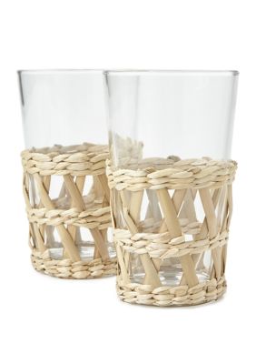 Rattan Wrap 16 Ounce Highball Glasses - Set of 2