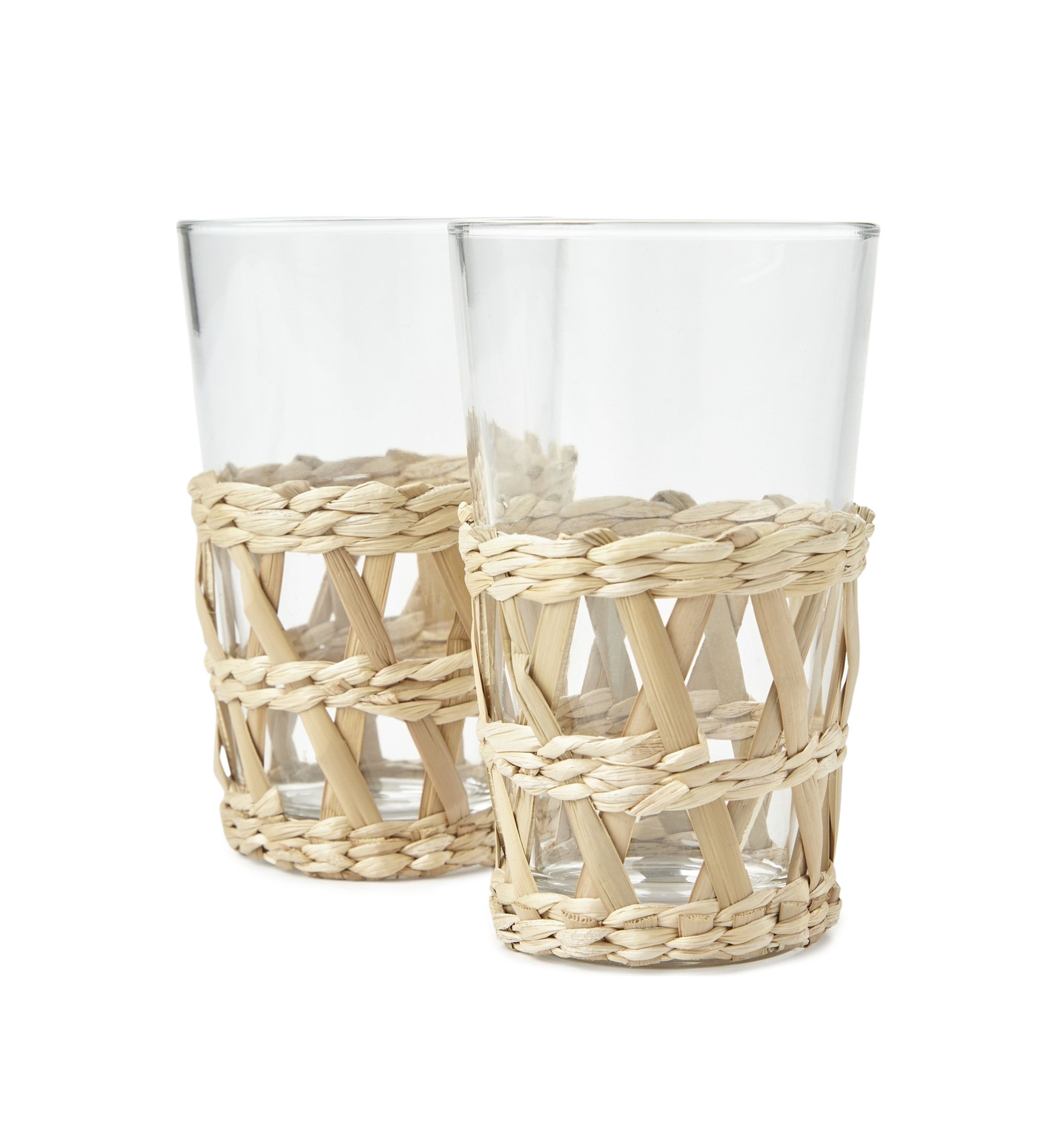 Rattan Wrap 16 Ounce Highball Glasses - Set of 2