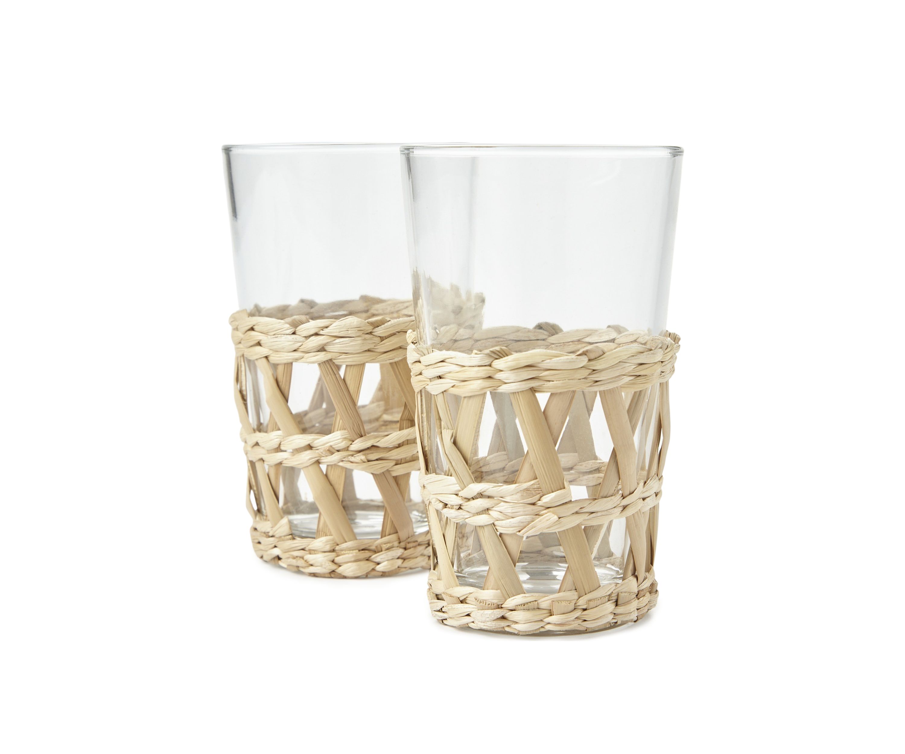 Rattan Wrap 16 Ounce Highball Glasses - Set of 2