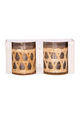 Set of 2 Rattan Double Old Fashioned 12 Ounce Glasses